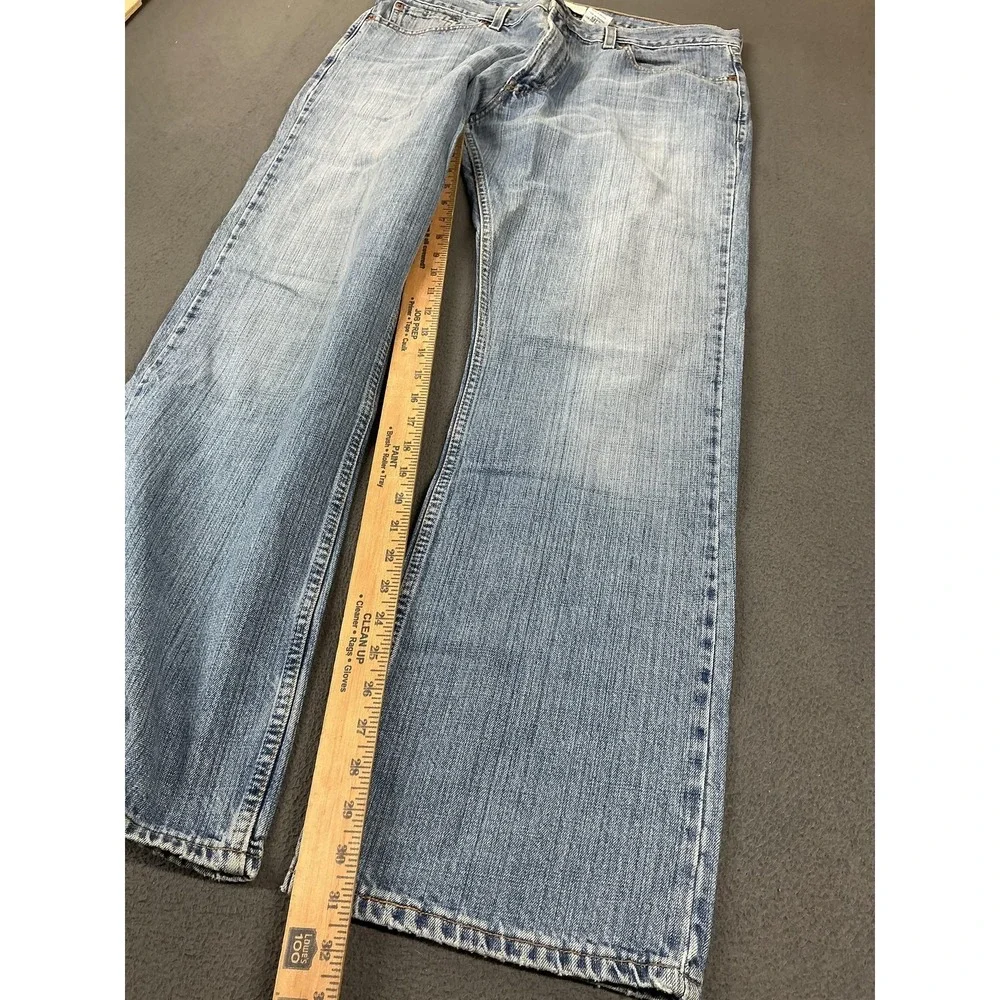 Levi's 527 Jeans Mens 36x32 Light Wash Blue Low Rise Boot Fit Distressed Denim